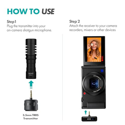 Movo WM-VXR10 Wireless Shotgun Mic Adapter for Camera/DSLR/3.5mm/TRS - Compatible VXR10, VXR10-PRO, and Rode VideoMicro - size: 3.5mm / Camera