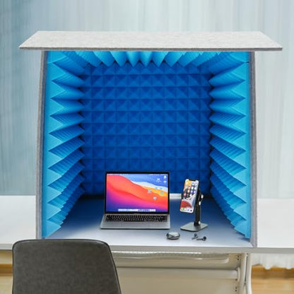 Portable Vocal Recording Booth,Desktop Soundproof Cover with 50mm Thick Sound Absorbing Sponge,3-Sided Foldable Vocal Isolation Shield for Home Recording,Podcast,Live Stream