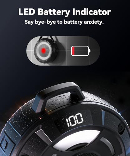 BassBloom Room 1 IPX7 Waterproof Shower Bluetooth Speaker, Black | 12W Powerful JIKE BASS Sound, 15H Playtime, LED Power Display, RGB Lights, for Kayaking Pool, Beach, Camping