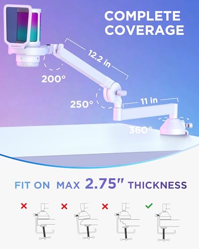 InnoGear USB Gaming Microphone for PC Boom Arm Condenser Mic Set, White | One-Touch Mute, Interruption-Free, Adjustable Boom Arm, Zero-Latency Monitoring, Work with Xbox, Changeable RGB Modes - color: White, style: 2-Axis Arm with Mic