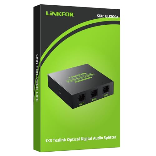 LiNKFOR Digital Optical Audio 1x3 Splitter Digital SPDIF Toslink Optical Fiber Audio Splitter 1 in 3 Out Aluminum Alloy with Optical Cable Support 5.1CH Dolby-AC3 DTS for PS3 Blue-Ray DVD HDTV - style: 1x3 Splitter