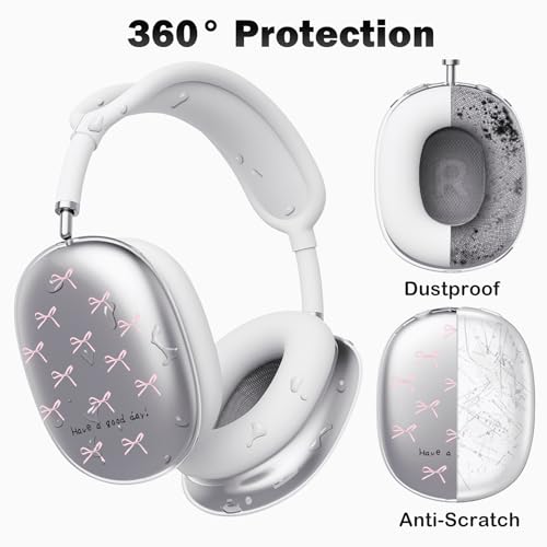 for AirPods Max Headphones Pink Bow Ear Covers for AirPods Max 2 | Cute Clear Ear Cups Cover | White Silicone Ear Pad Case Headband Cover for Apple AirPods Max 2/1 (2026/2024/2020) - color: Pink Bow C/White