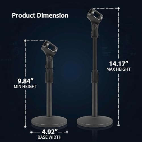 Desktop Microphone Stand, Upgraded Adjustable Table Mic Stand with Non-Slip Metal Base for Blue Yeti Snowball Spark & Other Microphone