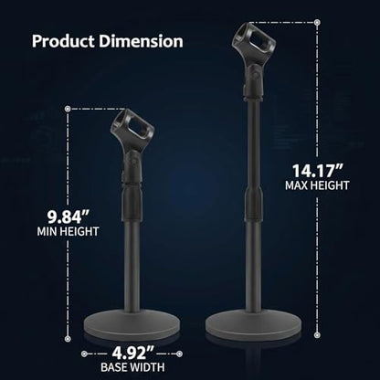 Desktop Microphone Stand, Upgraded Adjustable Table Mic Stand with Non-Slip Metal Base for Blue Yeti Snowball Spark & Other Microphone