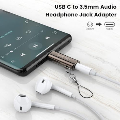MOSWAG USB C to 3.5mm Audio Headphone Adapter, Typc C to 3.5mm Aux Adapter Zinc Alloy Adapter Compatible with Samsung GalaxyS23 S22 S21 S20 S10 Plus, Ultra S21+, Pixel 7/6, Pad Pro 6 | Hi-Fi Audio Converter and Microphone in Zinc Alloy High Resolution Com