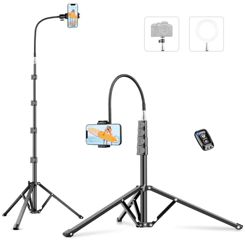 Flexible Tripod for iPhone, 88" Tall Cellphone Tripod with Gooseneck, Phone Holder and Wireless Remote, Camera Phone Stand for Recording Filming, Compatible with iPhone/Android - size: 88 inch