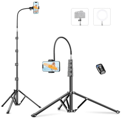 Flexible Tripod for iPhone, 88" Tall Cellphone Tripod with Gooseneck, Phone Holder and Wireless Remote, Camera Phone Stand for Recording Filming, Compatible with iPhone/Android - size: 88 inch
