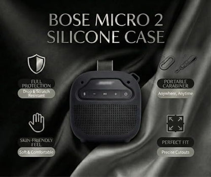 Protective Silicone case for Bose New SoundLink Micro Portable Bluetooth Speaker (2nd Gen) -Anti-Slip Silicone Cover with Stand Feet,Carabiner & Adjustable Neck Strap (Black) - color: Black