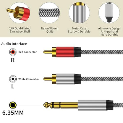 RCA to 1 4 Cable 6FT, 1 4 TRS to RCA Y Splitter Cable, 1 4 to Dual RCA Audio Cable - color: 6.35mm to 2RCA Audio Cable, size: 6 ft