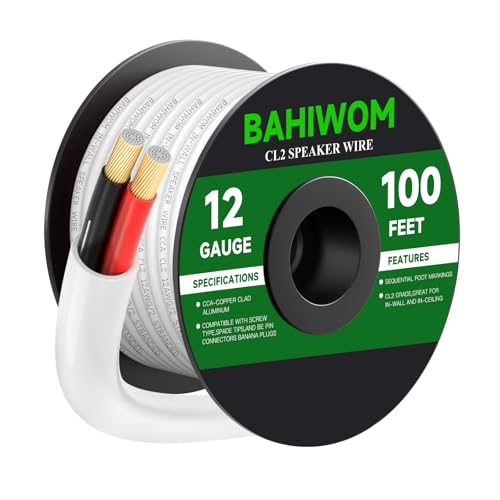White Speaker Wire 12 Gauge 100FT CL2 Rated CCA Speaker Cable | Flexible PVC Jacket 2 Conductors Red & Black Polarity Mark for Home Theater,Indoor,In-Wall,In-Ceiling & Marine - size: 100 FT, style: 12GAUGE