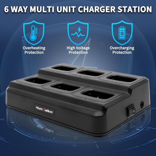 Walkie Talkies 6 Pack with Charging Base, 16 Channel Two Way Radio | Auto Squelch & VOX Hands-Free Walkie Talkies with 6-Way Charger, Rechargeable 1500mAh Li-ion Battery & Earpiece Sets