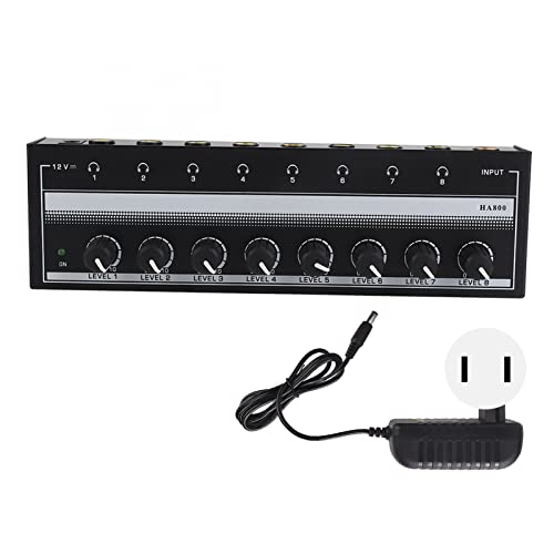 Headphone Amplifier - 8 Channel Mini Headphone Amp, Portable Stereo Headphone Amplifier, Bass Headphone Amp for Studio and Stage 100 to 240V