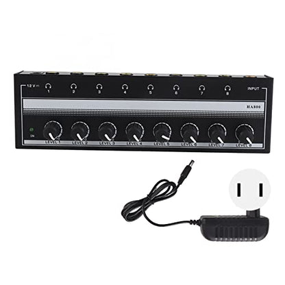 Headphone Amplifier - 8 Channel Mini Headphone Amp, Portable Stereo Headphone Amplifier, Bass Headphone Amp for Studio and Stage 100 to 240V