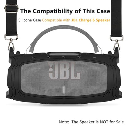 Silicone Cover Case for JBL Charge 6 Portable Bluetooth Speaker - color: Black