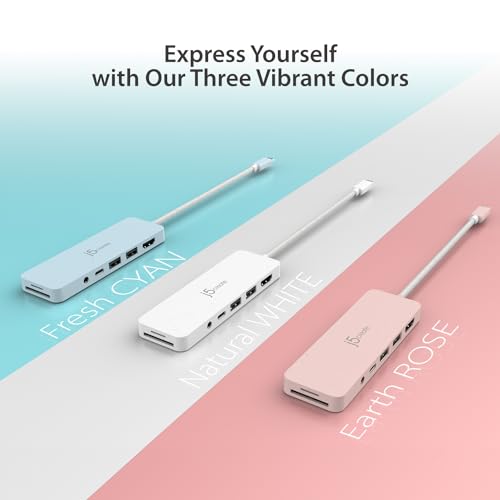 j5create USB-C Pink Multi-Port Hub with Power Delivery with 4K HDMI/2 USB-A | PD 100W Charging SD&Micro SD/3.5mm Audio | for MacBook/iPad Pro/iMac/Surface/XPS/Thinkpad/Galaxy/and More(JCD373ER) - color: Earth Rose