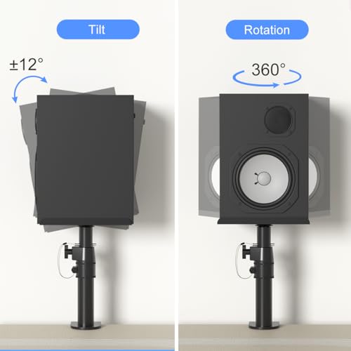 suptek Clamp-on Speaker Stand Desk Mount Set, Height Adjustment, Tilt, Swivel, 9.6 x 8.8 inch Trays, Universal Audio Holders for Computer and Bookshelf Speakers, Elevated Sound, 2 Pack, Black, SDM001B - color: Black, size: 9.6 x 8.8x 13.9"(h)