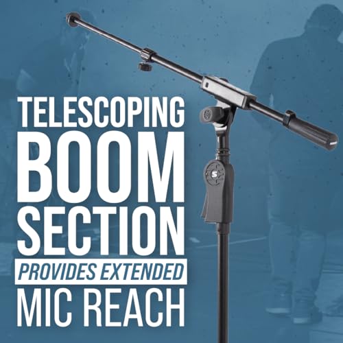 Shure by Gator Deluxe Tripod Mic Stand with Telescoping Boom and Pistol Grip One-Handed Clutch; (SH-TRIPODSTANDTBMDX) - style: Deluxe Clutch + Boom