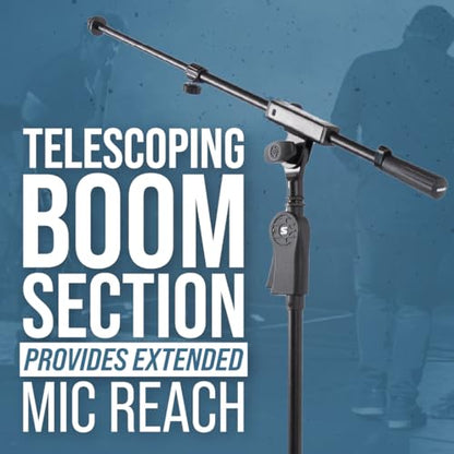 Shure by Gator Deluxe Tripod Mic Stand with Telescoping Boom and Pistol Grip One-Handed Clutch; (SH-TRIPODSTANDTBMDX) - style: Deluxe Clutch + Boom