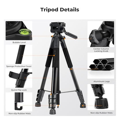 K&F CONCEPT 68" Camera Tripod Lightweight Portable DSLR Tripods