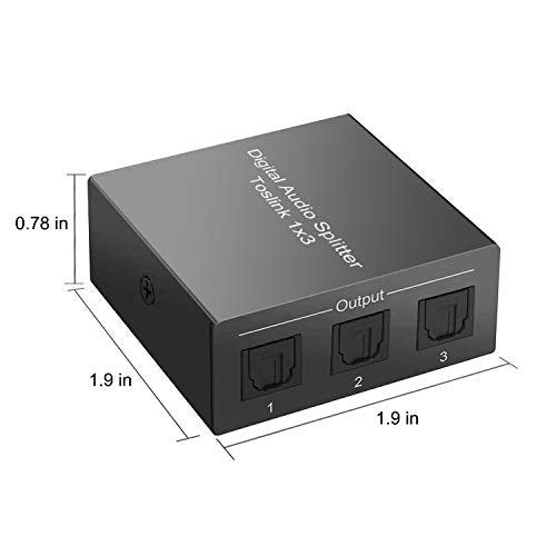 3 Port Toslink Splitter with Optical Cable (1 In 3 Out) Premium Quality Digital Optical Audio Splitter Aluminum Alloy SPDIF Toslink Fiber Audio Splitter Support Dolby Digital DTS 5.1 PCM Stereo LPCM