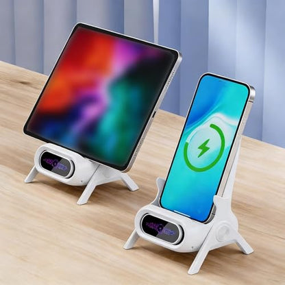 Wireless Charger Stand with Sound Amplifier, Wireless Charging Station 15W Fast Charging Dock, Multi-Device Magnetic Heads, Stable Triangular Design(Color:White) - color: White