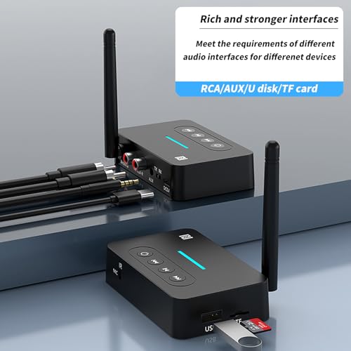AUX Bluetooth Adapter for Home Stereo,NFC Wireless Audio Receiver for Music Streaming Sound System,TF Card Slot,USB, AUX/RCA Bluetooth Receiver Bluetooth Transmitter 2 in 1