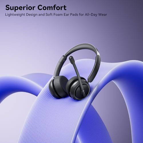 Wireless Headset with Mic for Work, Bluetooth Headset with Noise Canceling Mic & Charging Base, Wireless Headphones with Mic for Remote Workers/Call Center/PC/Laptop/Computer/Home/Office/Zoom/Teams
