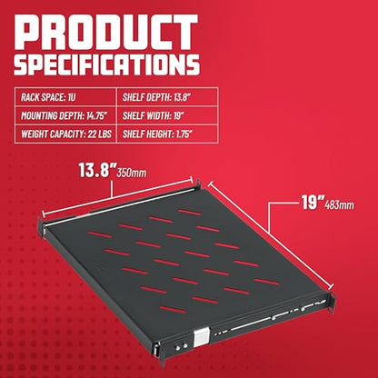 Gator Rackworks Universal Rack Mounting 1U Sliding Shelf with 13.8" Depth, (GRW-SHELF1SLD) - size: 1U Rack Space - Sliding