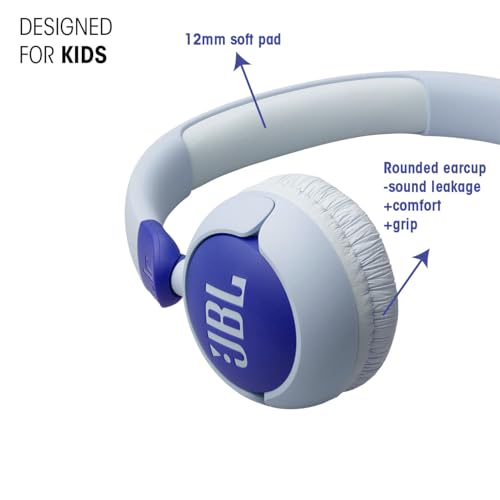 JBL Junior 320 Kids Headphones, Wired, Volume-Limited - Blue | Designed For School And Travel With Built-In Mic, Foldable Design, 3.5Mm Jack, Comfortable Fit And Customizable Stickers - color: Blue
