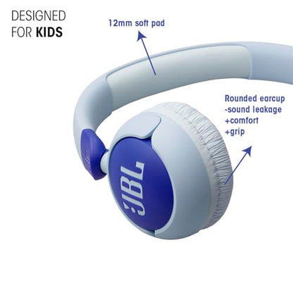 JBL Junior 320 Kids Headphones, Wired, Volume-Limited - Blue | Designed For School And Travel With Built-In Mic, Foldable Design, 3.5Mm Jack, Comfortable Fit And Customizable Stickers - color: Blue