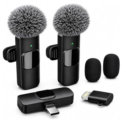 Wireless Lavalier Microphone for iPhone Android, 2Pcs Mini Mic, Plug & Play | Noise Cancelling, 64dB Adaptive, 0.35oz Featherweight, 65ft Range, 6H Battery, for Content Creators Vlogging, YouTube, TikTok