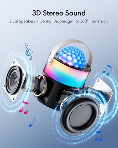 Karaoke Machine with Disco LED Lights for Adults Kids, Portable Bluetooth Speaker with 2 Wireless Microphones, Easter Birthday Gifts for Boys Family Home Party Basket Stuffers (Black) - color: Black