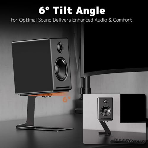 Desk Speaker Stands for Most Bookshelf Speakers, Depth Up to 7.71in, 1 Pair | 6° Tilt Aligns Speakers To Ears, Desktop Speaker Stands With Anti-Vibration Pads Reduce Resonance, Free Up Desk Space, Black - size: Height: 5.9"