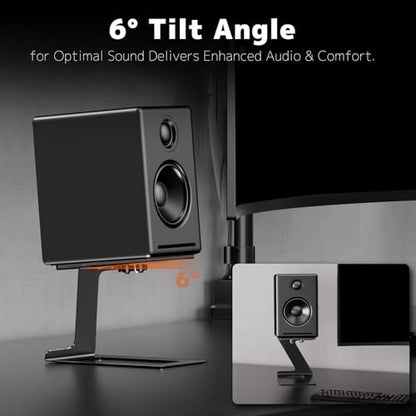 Desk Speaker Stands for Most Bookshelf Speakers, Depth Up to 7.71in, 1 Pair | 6° Tilt Aligns Speakers To Ears, Desktop Speaker Stands With Anti-Vibration Pads Reduce Resonance, Free Up Desk Space, Black - size: Height: 5.9"