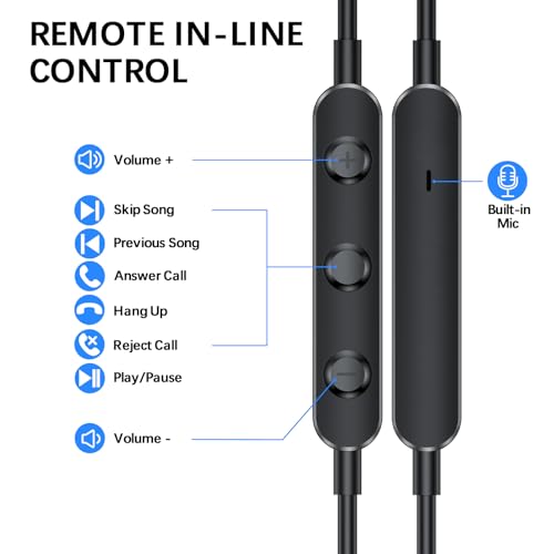 ASKUBSKU School Earbuds Wired 3.5mm Headphones with Mic for PC Laptop Black | Corded Earphone Stereo Clear Call Volume Control Semi in Ear Buds for Samsung A14 S10 A12 A25/Moto G Power School Travel