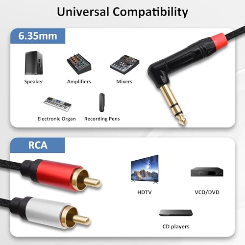 1/4 6.35mm TRS to 2 RCA Audio Splitter Cable Adapter 0.5M | Stereo Y Cable,Angle 6.35mm to Dual RCA Male,for CD/DVDs Speakers Amplifiers