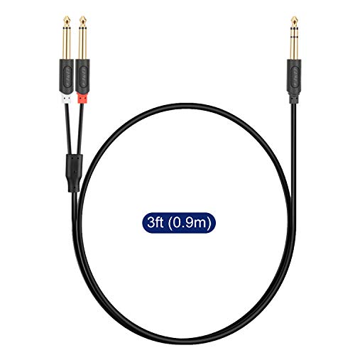 J&D 1/4 Inch TRS to Dual TS Y Splitter Cable, Gold Plated 6.35mm Stereo Male to 2 Mono Male Breakout Cable for Audio Interface, Mixer, Amplifier [Audiowave Series], 3 Feet - size: 3 Feet
