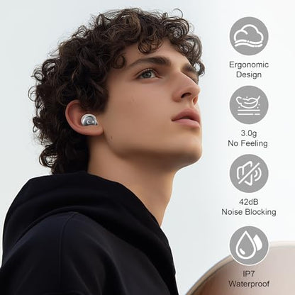 VEKJ Sleep Headphones Small Design for Side Sleepers, Clear Call Sleep Earbuds,Waterproof Earphones 2026 Off White