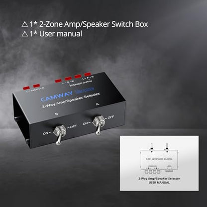 CAMWAY 2-Zone Speaker Selector Switch - 1 Amplifier to 2 Speaker Pairs,Independent On/Off Control, 150W RMS, Passive Audio Splitter for 4-16Ω Speakers, Home Theater, Patio & Multi-Room Audio - size: 4.7x3x1.6inch