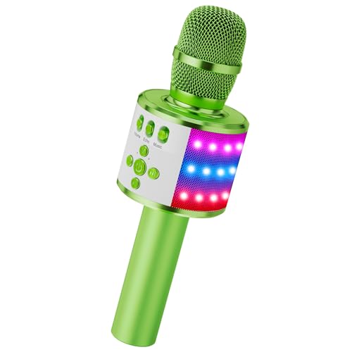 BONAOK Karaoke Microphone for Kids & Adults - Bluetooth Microphones Singing Mic with Disco Lights, Echo Effect, Built-in Speaker Portable Karaoke Player for Party Travel Gifts Q78(Green) - color: Light Green