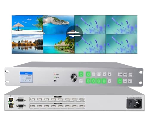 ICUIXIAN 4K 8x8 HDMI Matrix Switch 4K@30Hz Web GUI+LAN Port+Rs232 Control | Rackmount HDMI Matrix 8x8, HDCP, EDID, 3D, APP, Backlit Button,Screen display, 3.5mm Audio (8 Input 8 Output Matrix Splitter)