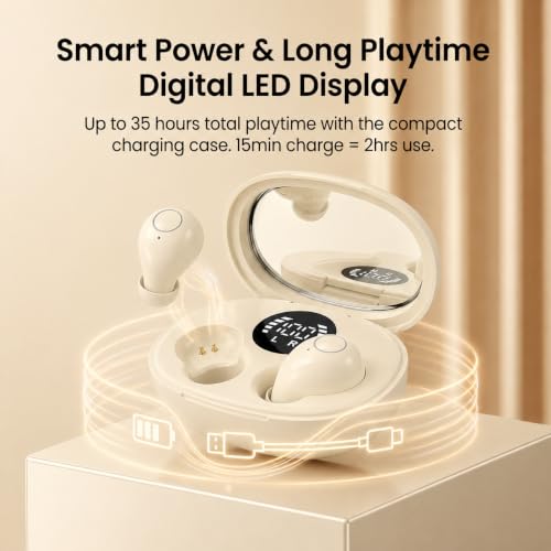 Smallest Invisible Earbuds Wireless Bluetooth, Low Profile Micro Tiny Discreet Hidden Earbuds for Work,Mini Small Headphones, Invisible Sleep Wireless Earphone for Small Earbuds (Khaki) - color: skin tone