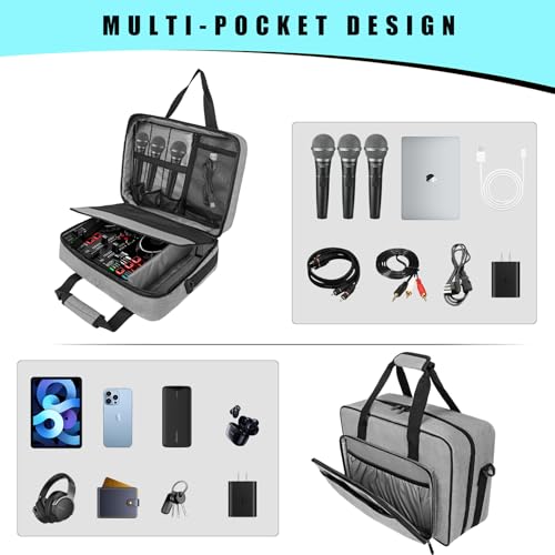 Audio Mixer Case 0.4 Inch Padded DJ Mixer Bag Travel Padded Case for Audio Mixers, DJ Controllers & Equipment Compatible with RODECaster Pro,RODECaster Pro II,TC-Helicon GoXLR-Grey - color: Mixer Bag(Grey)