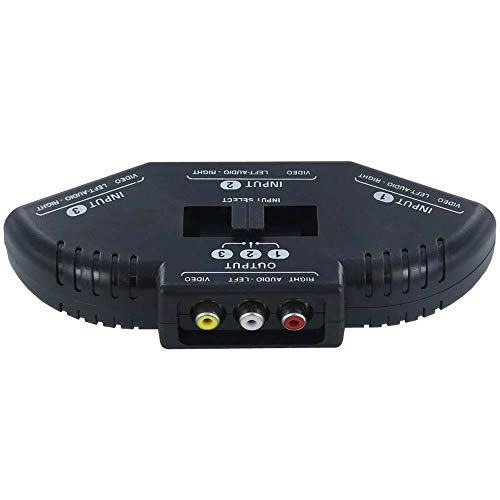 Black 3 Port AV Composite RCA Selector Box Switch Splitter w/Cable Cord Plug