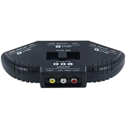 Black 3 Port AV Composite RCA Selector Box Switch Splitter w/Cable Cord Plug