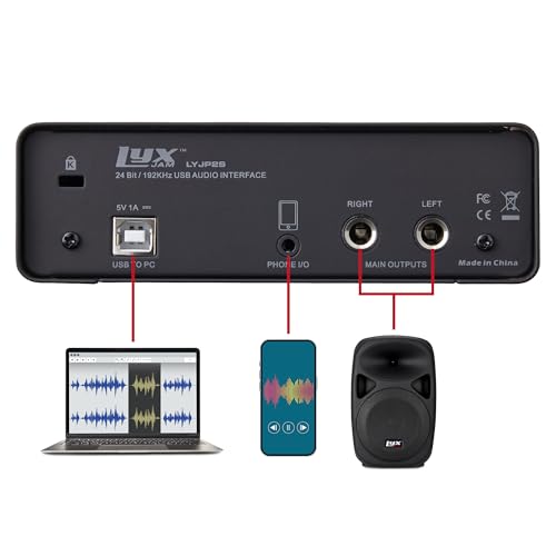 LyxJam 2×2 USB Audio Interface Recording Bundle w, Cardioid Condenser Mic, Studio Headphones, Shockmount, XLR Cable, Waveform OEM Software, 24-bit/192 kHz Music, Podcast, Voiceover & Streaming Kit