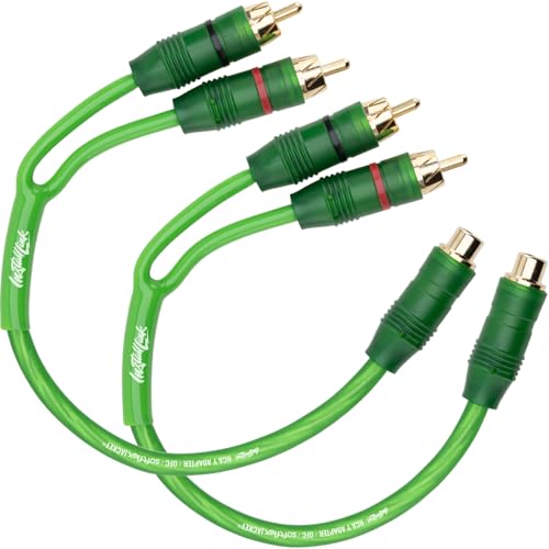 Install Link RCA Y Adapter Cable, 1-Female to 2-Male Splitter, 2-Pack (OFC) | Pure OFC Copper, 1ft, Feeds One Stereo Signal to Two Components, for Subwoofer, Home Theater, Car Audio Amplifier, Studio - color: Frosted Green, size: 1-Female to 2-Male