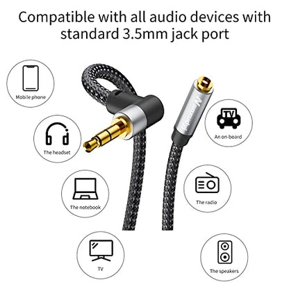 3.5mm Headphone Extension Cable 15ft/5m Right Angle, Nanxudyj 3.5mm Male to Female Stereo Audio Extension Cable/90 Degree Right Angle Aux Cable for Smartphones, Tablets, Media Players - size: 15 ft