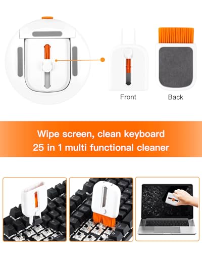 25-in-1 Electronics Cleaning Kit - Headphone Earbud Cleaner with Keycap Puller,Magnetic Charger Organizer & Phone Stand for Laptops,VR Headsets,Cameras & Small Gadgets