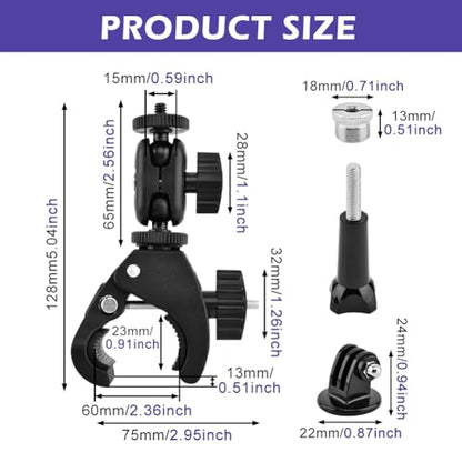 Mic Crab Clamp, Microphone Mount with Double Ball Head Adjustment 1/4" to 5/8" Copper Screw, Fits Most Mic Stand/Studio Recording/Drum Stand/Desktop Shelf(COLOR:black)